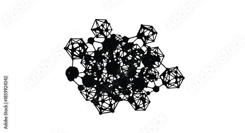 Abstract molecular structure with interconnected nodes on a clean white background