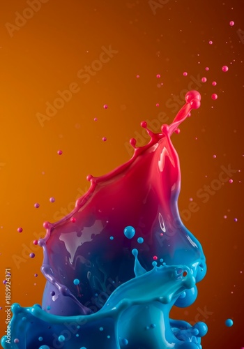 A vibrant and energetic splash of liquid paint, creating a dynamic, multicolored field of pure abstract expression, graphic, idea, contemporary