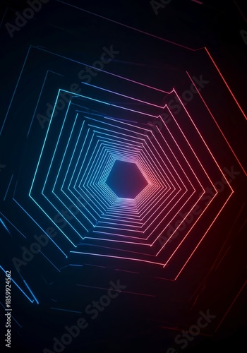 Abstract background with vibrant electric neon glowing geometric lines creating a futuristic dynamic tunnel effect design, lines, ultraviolet, abstract