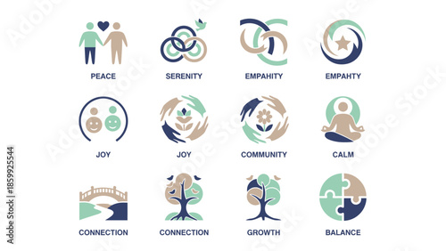 Collection of Icons Representing Abstract Concepts and Human Emotions.