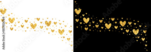Wavy glittering golden hearts Golden heart on a glittering pathway  A gold heart with glitter on it isolated on a transparent background Pattern Gold heart confetti bursts horizontally across a black 