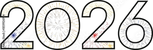 Happy new year celebration with fireworks at night