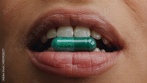 Close-up of a mouth in a capsule.