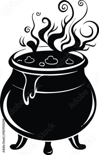 Silhouette Of Witch's Cauldron Bubbling