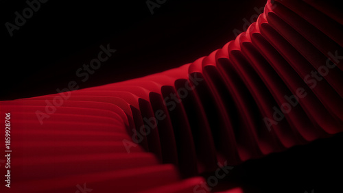 Abstract red 3D wave sculpture on black background luxury curved paper layers texture architectural creative design fluid flow organic shapes backdrop