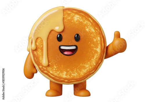 Happy pancake character with honey dripping down isolated on transparent background