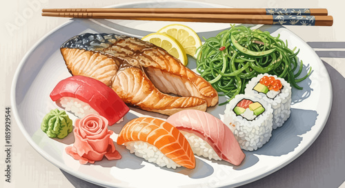 Japanese Sushi and Sashimi Plate
