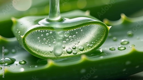 Aloe vera leaf with water drops.