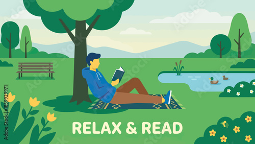 Person Reading A Book Under A Tree In Park.