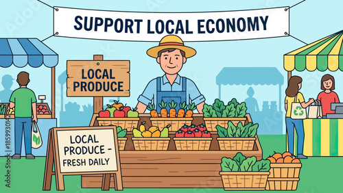 Local farmer selling produce at market.