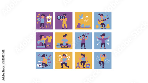 Collection of People Engaged in Various Hobbies and Activities.