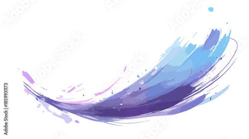 Pincelada acuarela curva en tonos azules y morados, trazo artístico con fondo transparente.