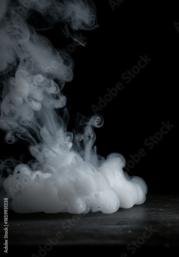 Thick, ethereal smoke texture rising abstractly against a solid dark surface, generating an atmospheric and mysterious background element, mysterious, design, element