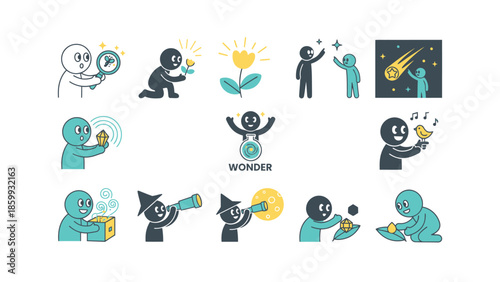 Collection of stick figures exploring and discovering the world around them.