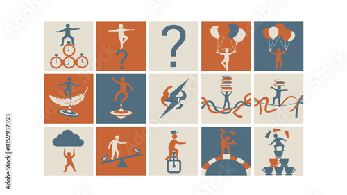 Collection of stylized icons representing balance and performance.
