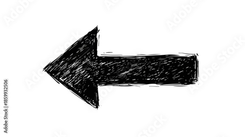 Freccia nera disegnata a mano, stile schizzo, che punta verso sinistra su sfondo trasparente.