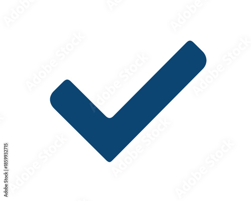Grande segno di spunta blu scuro su sfondo bianco, simbolo di approvazione, conferma o corretto completamento.