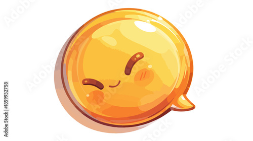 Simpatico fumetto emoji bolla di dialogo arancione lucida con espressione felice su sfondo trasparente.