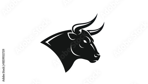 Minimalist black bull head logo silhouette suitable for branding, sports teams, and merchandise.