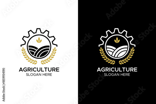 Industrial Agriculture Logo with Gear and Wheat Stalks for Smart Farming Branding