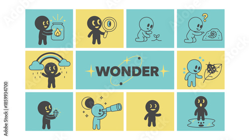 Cute cartoon characters exploring the world of wonder.