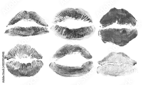 Red and pink lipstick lips forming a romantic kiss symbol in a simple vector art style for love and beauty designs