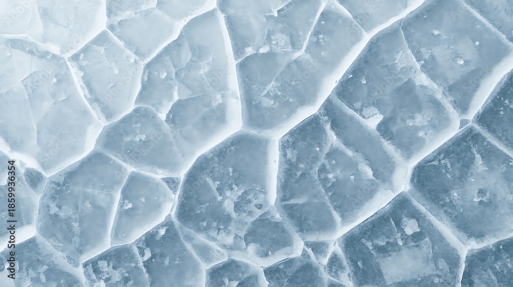 Fototapeta premium Frozen ice surface with cracked texture and blue tones