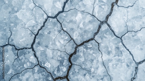 Cracked ice surface with dark fissures and icy texture