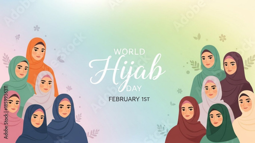 Diverse group of women wearing hijabs celebrating World Hijab Day together on February 1st
