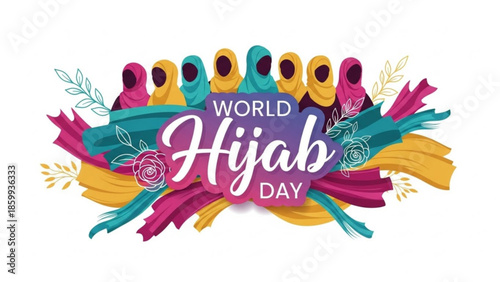 Celebrating World Hijab Day with diverse women wearing vibrant hijabs together