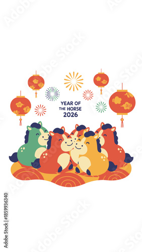 Cute Cartoon Horses Celebrating Year of the Horse.
