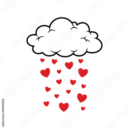 Whimsical cloud raining hearts illustration Vector