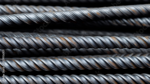 Close-up of twisted metal rods showcasing intricate details and textures. Suitable for construction, manufacturing, and engineering themes.