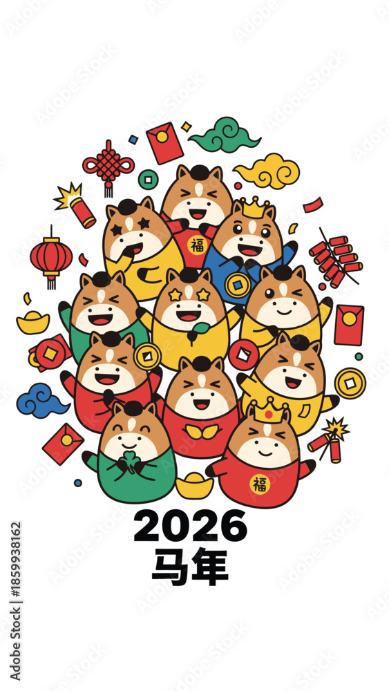 Fototapeta premium Cute Hamsters Celebrating Chinese New Year 2026 Year of the Horse.