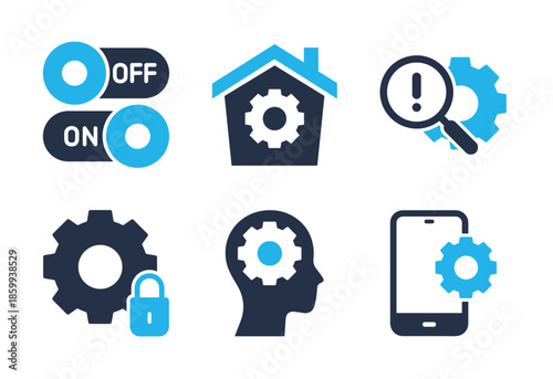 Smart Device Configuration icon set. Solid glyph series icons