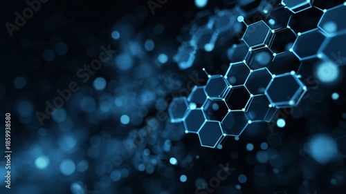 Abstract hexagon and geometric background with molecular structure pattern, futuristic technology design for digital innovation, science, and high-tech computing concepts