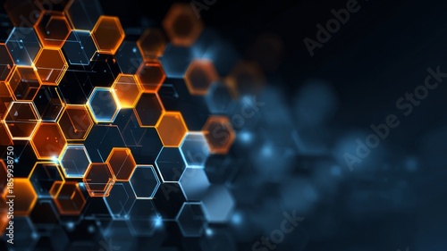 Abstract hexagon technology background with futuristic geometric shapes and digital circuit patterns, modern vector design for innovation, computing, and high-tech concepts