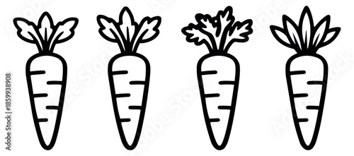 Hand drawn line art carrot set featuring various designs for food and gardening projects