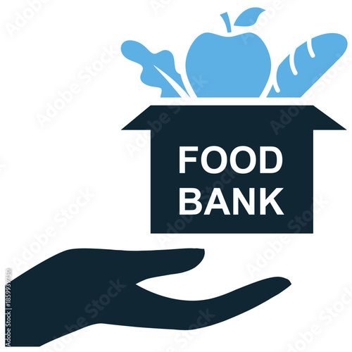 Food donation icon vector for charity drives. Ideal for illustrating giving, hunger relief, grocery support, and helping hands.