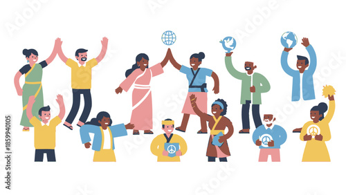 Diverse group of people celebrating unity and global connection.