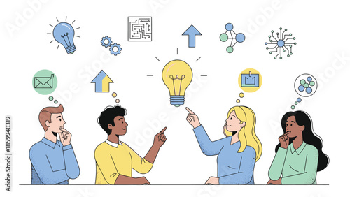 Diverse group of people collaborating on a new idea.