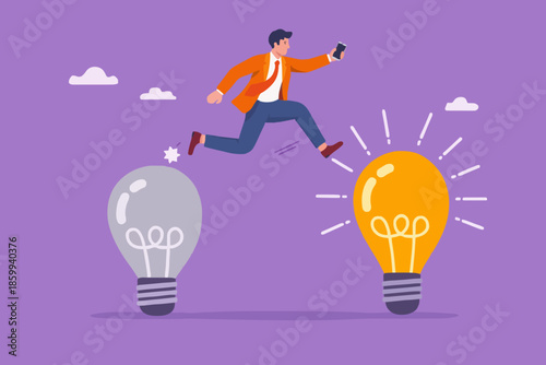 Man Jumping Over Light Bulbs