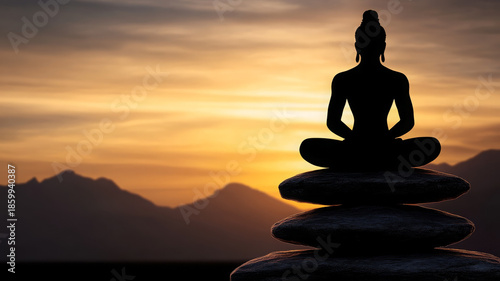 Silhouette meditation sunset mountain peaceful serene spiritual calm