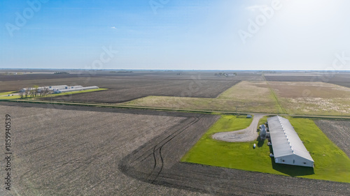 Tableau sur toile Aerial view above a confined animal operation hog building