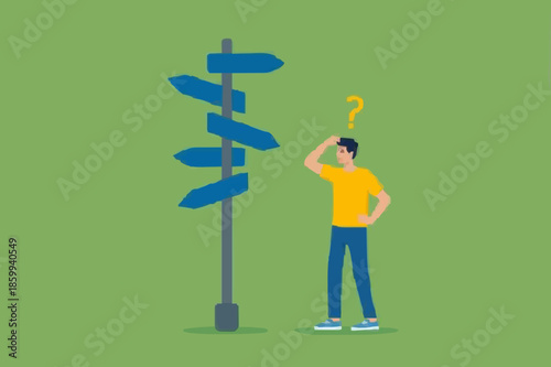 Man At Signpost Thinking