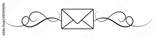Mail icon with vintage swirls vector for elegant letters. Ideal for retro invitations, classic post, and ornamental message designs.