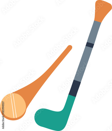Vector Icon Of A Hurling Stick And Ball Irish Sport Equipment