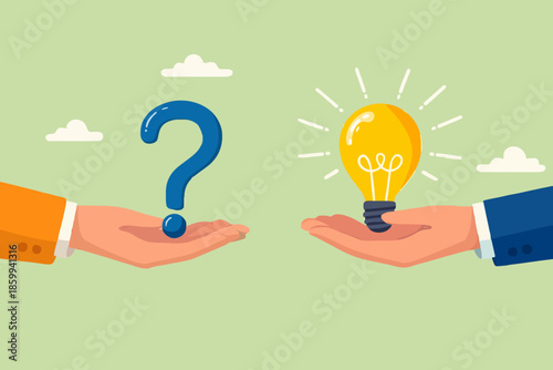 Hands with question and idea