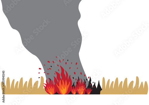枯れ草が煙をあげて燃えているイメージイラスト