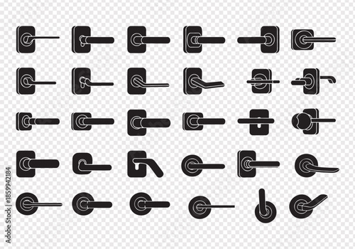 Modern door handle designs collection isolated on transparent background